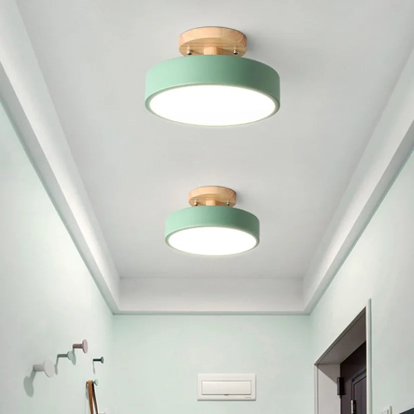 Kennedy Alfred Nordic Corridor Ceiling Light Wooden Round Macaron