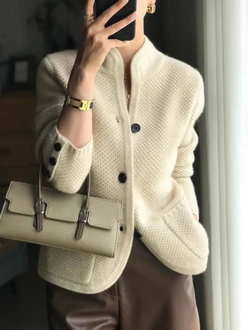 Timeless button-up cardigan with graceful fit for women | Elowen