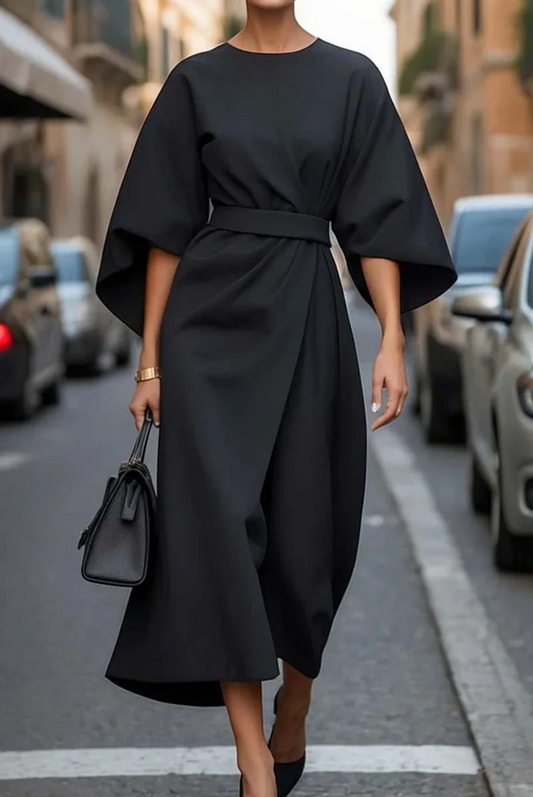 Feminine lantern-sleeve dress with adjustable waist for women | Elowen