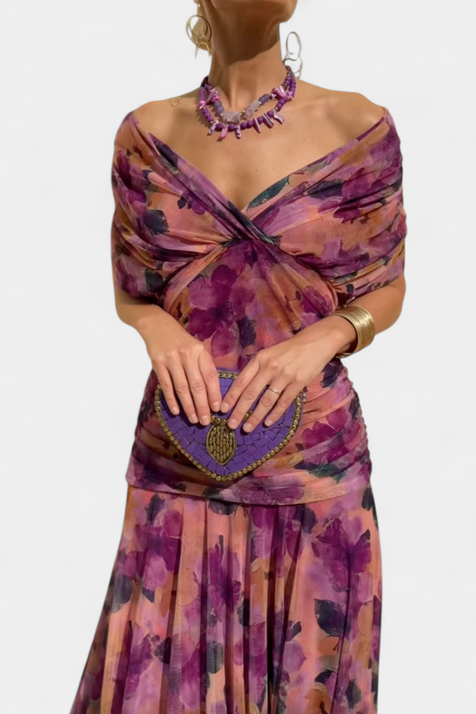 Long floral V-neck maxi dress for women | Vivian