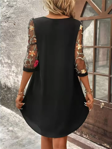 Floral romantic V-neck sheer mesh sleeve dress for women | Marisela