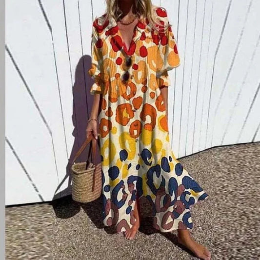 Floral V-neck long sleeve front slit maxi dress for women | Marisela