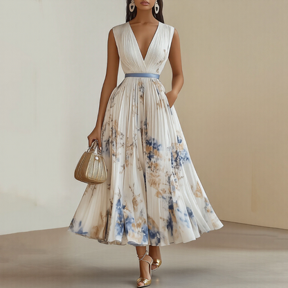 Elegant pleated everyday maxi dress for women | Rowella