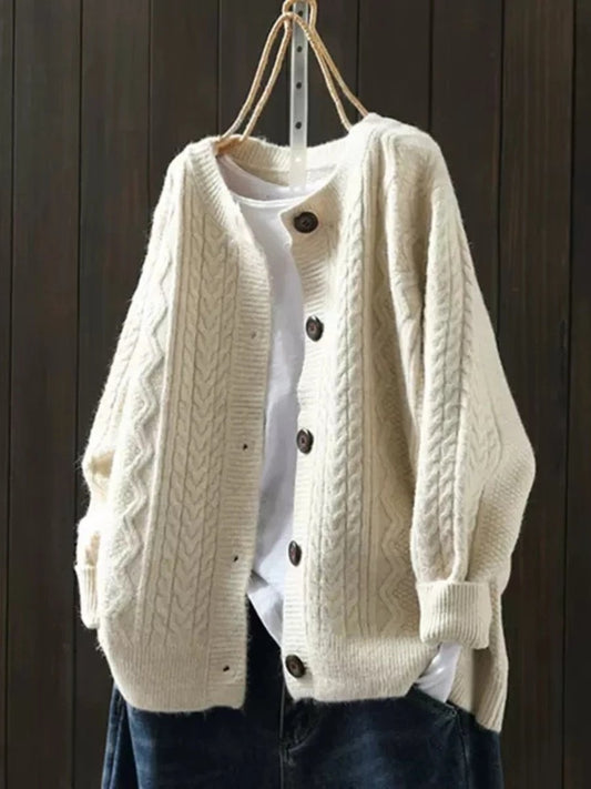 Sylvara | Women's Oversized Cable Knit Button Down Cardigan