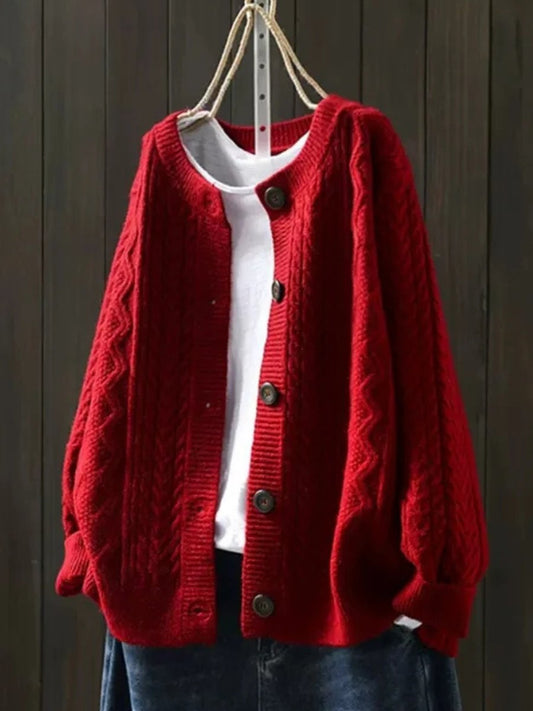 Sylvara | Women's Oversized Cable Knit Button Down Cardigan