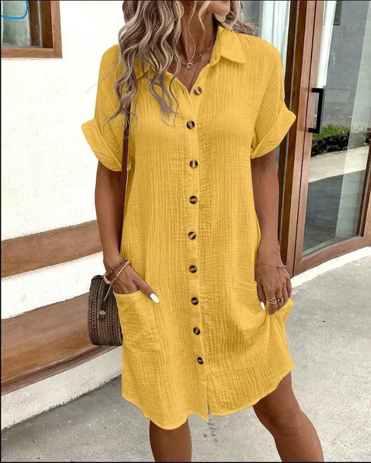 Classic polo collar button-down relaxed dress for women | Beatrice