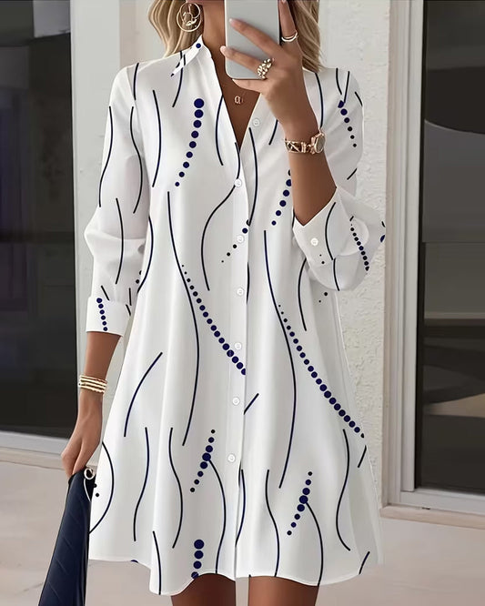 Striped wavy collar A-line shirt dress for women | Marisela