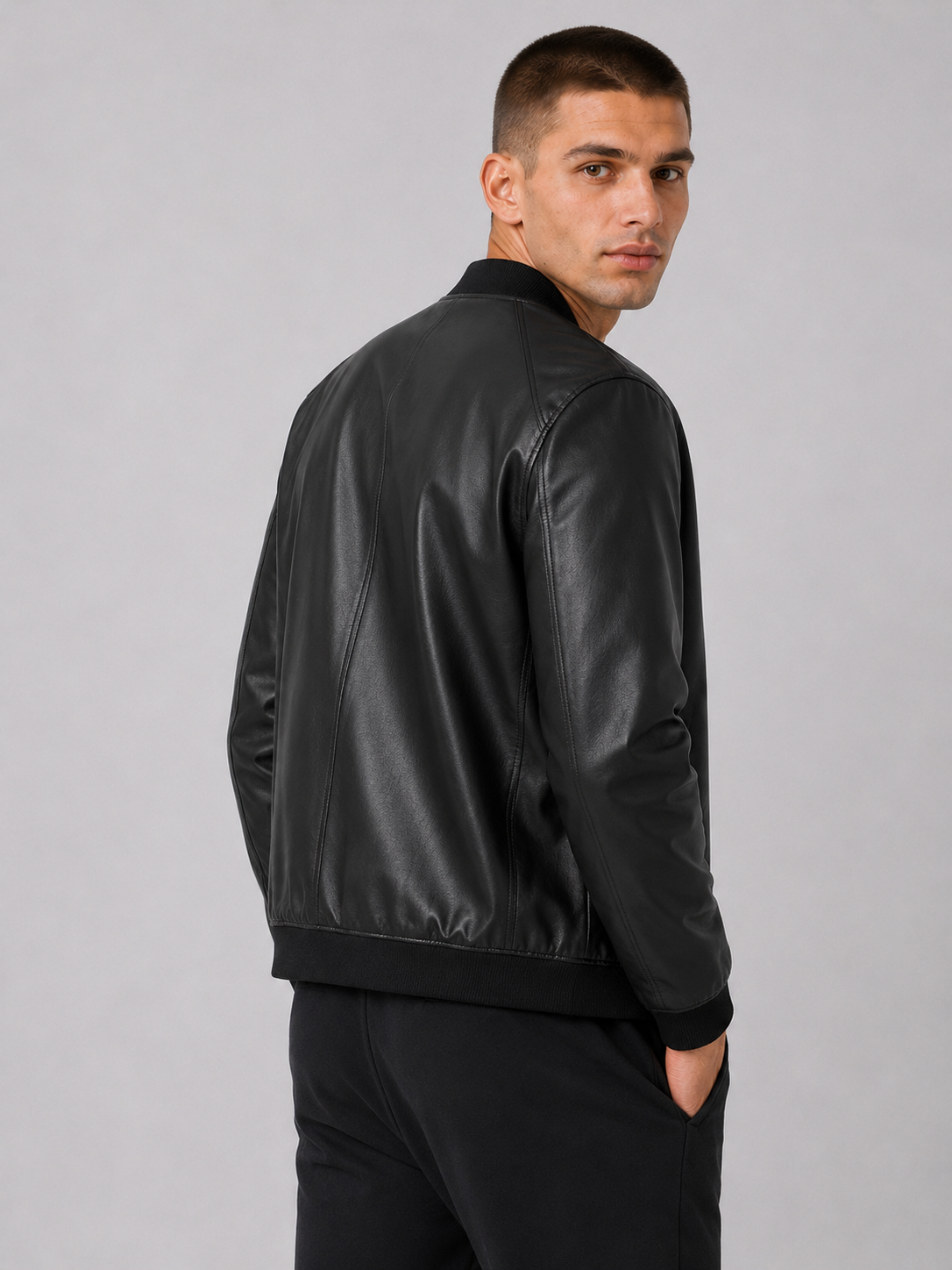 PU Leather Baseball Collar Jacket
