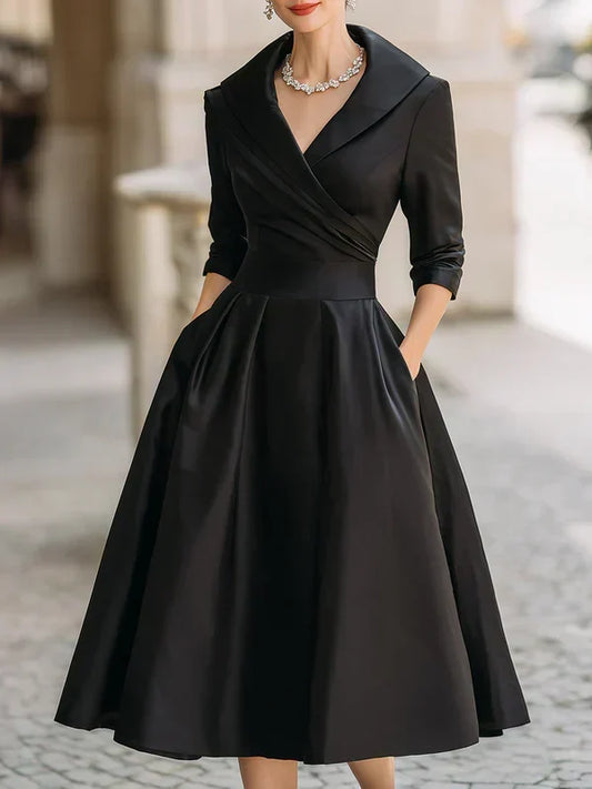 Elegant vintage crossover collar midi dress for women | Gabriella