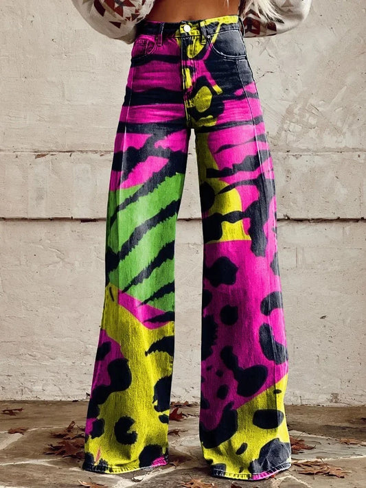 Vibrant graphic wide leg trousers for women | Claudia