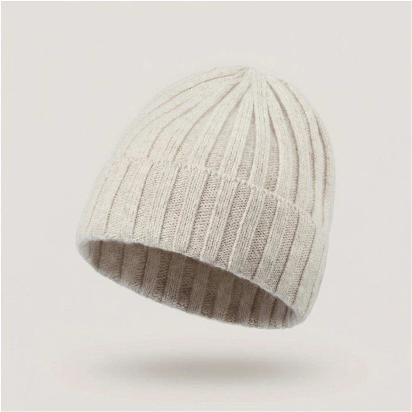 Ribbed Knit Cashmere Merino Wool Blend Beanie Hat