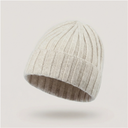 Ribbed Knit Cashmere Merino Wool Blend Beanie Hat