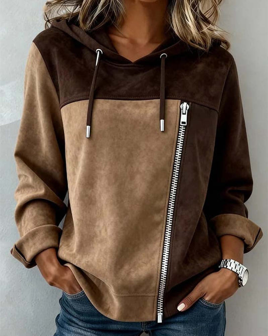 Virelle | Women's Color Block Hooded Zipper Hoodie with Drawstring