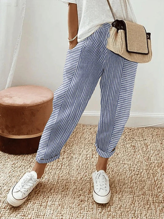 Striped relaxed tapered summer trousers for women | Delilah