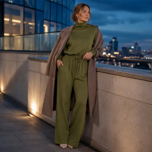 Orivelle | Women's Turtleneck Wide Leg Two-Piece Set