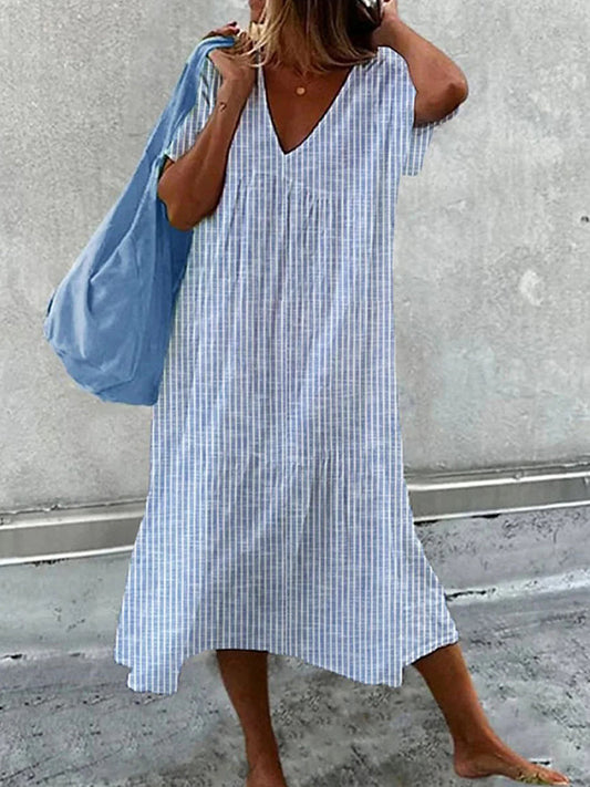Casual loose fit striped midi dress for women | Cerise