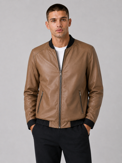 PU Leather Baseball Collar Jacket