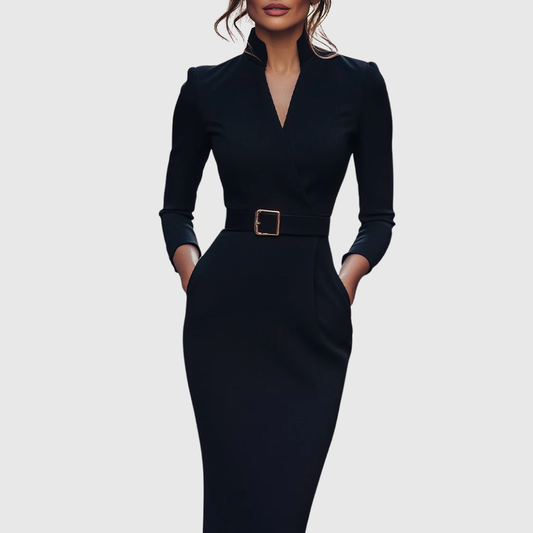 Refined everyday long-sleeve midi dress for women | Claribel