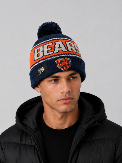 Chicago Bears Era Navy Striped Cuffed Knit Hat with Pom