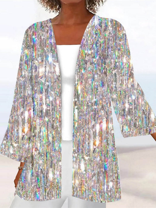 Shimmer sequin open front cardigan for women | Marisela  Description: