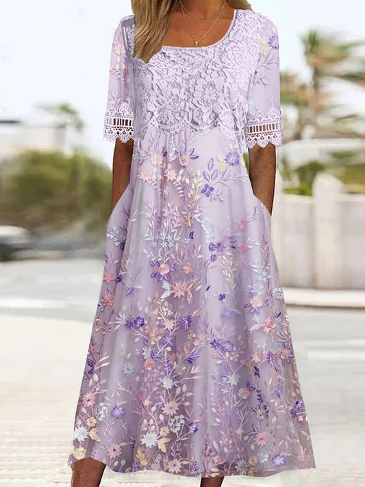 Purple square neck midi dress for women | Wisteria