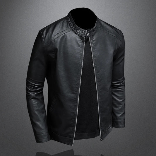 Nero Men's PU Leather Biker Jacket – Slim Fit Stand Collar