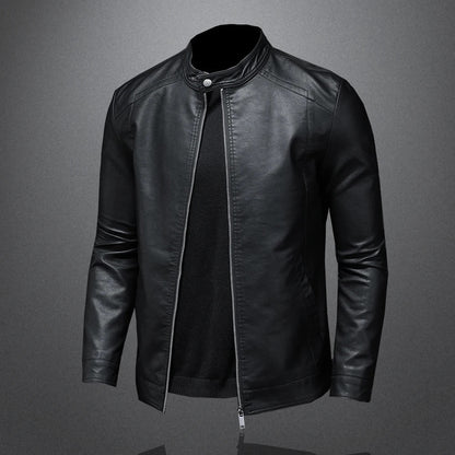 Nero Men's PU Leather Biker Jacket – Slim Fit Stand Collar
