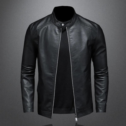 Nero Men's PU Leather Biker Jacket – Slim Fit Stand Collar