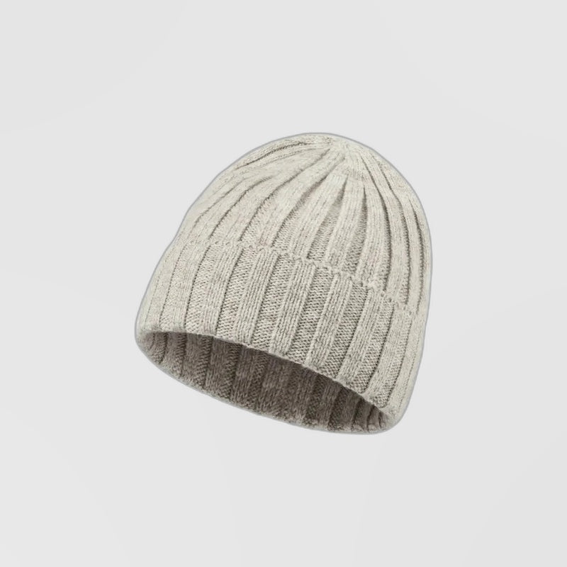 Ribbed Knit Cashmere Merino Wool Blend Beanie Hat