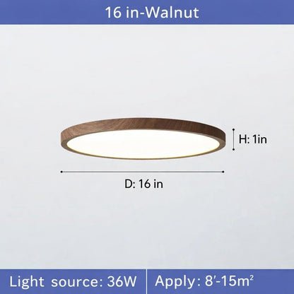 Modern LED Ceiling Light Circular Ultrathin Wood Grain Walnut Decorative Light Bedroom Dining Room Living Room Indoor Home Light