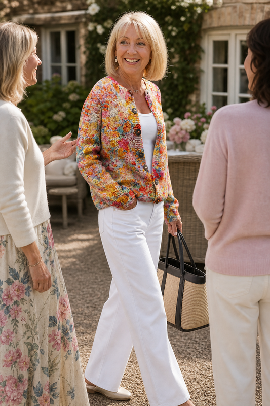 Solvane | Women's Floral Print Knit Cardigan with Buttons