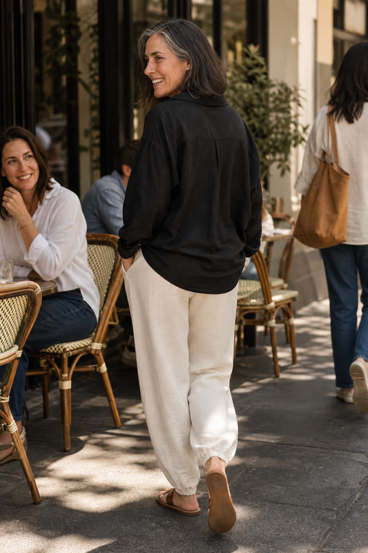 Velyra | Women's Relaxed Button-Front Shirt and Draped Pants