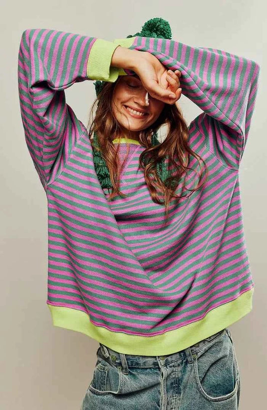 Marielle | Women's Striped Loose Fit Round Neck Pullover