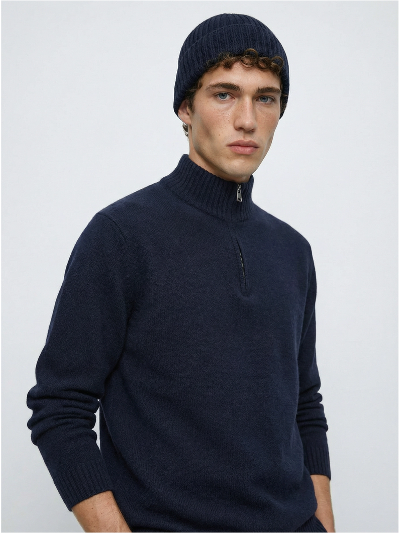 Merino Wool Blend Half-Zip Sweater