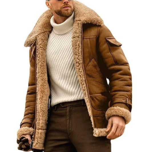 Vintage warm lapel multi-pocket winter coat for men
