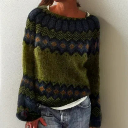 Relaxed geometric knit sweater for women | Silvia