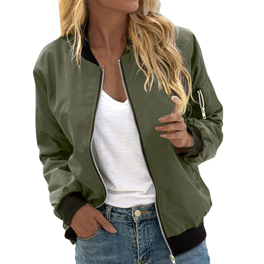 Seravia | Women's Oversized Zip Up Bomber Jacket with Pockets