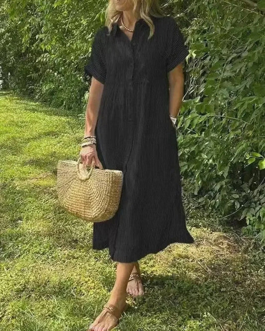Striped casual button-down midi dress for women | Maggie