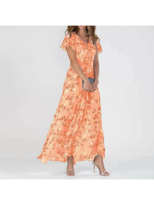 Vibrant cotton blend V-neck tummy coverage maxi dress for women | Victoria