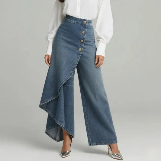 Varelia | Women's Asymmetric Wrap Wide Leg Jeans