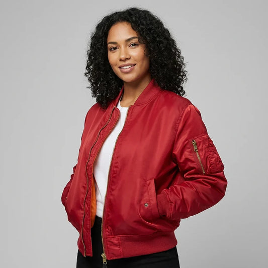 Veylora | Women's MA 1 Bomber Nylon Zip Pocket Jacket