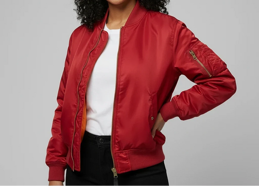 Veylora | Women's MA 1 Bomber Nylon Zip Pocket Jacket