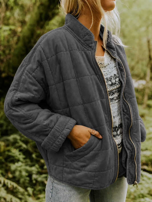 Ingrielle | Women's Quilted Stand Collar Zip Front Jacket